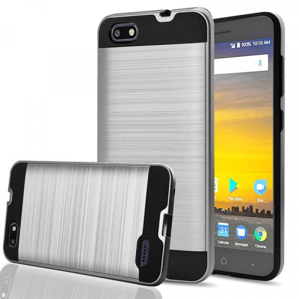 Wholesale ZTE Blade Force / ZTE Warp 8 N9517 Armor Hybrid Case (Silver)